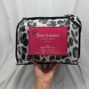 NIP Juicy Couture Home 4Pc King Plush Sheet Set Black White Leopard Super Soft